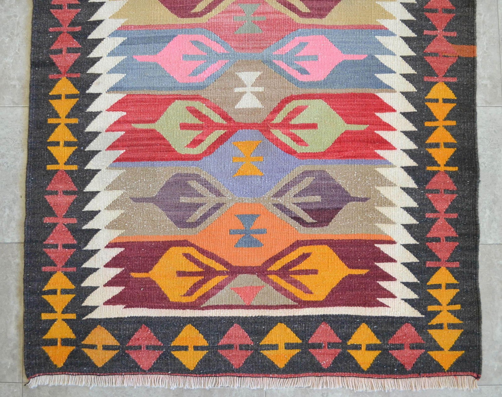 3x5 Ft Vintage Turkish Kilim Rug, Village Flat Weave, Natural Dyes, Multicolor Area Rug - 9