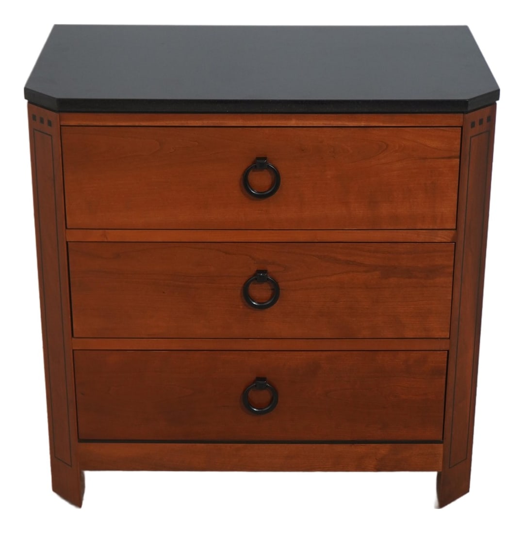 Stickley 21st Century Collection Cherry Nightstand: Age: C.2001 Details: Finish no.3 21st Century Collection Solid Cherry Ebonized Inlaid Details High Quality Construction Modern Arts & Crafts Style Black Granite Top Offered @ Fraction Original