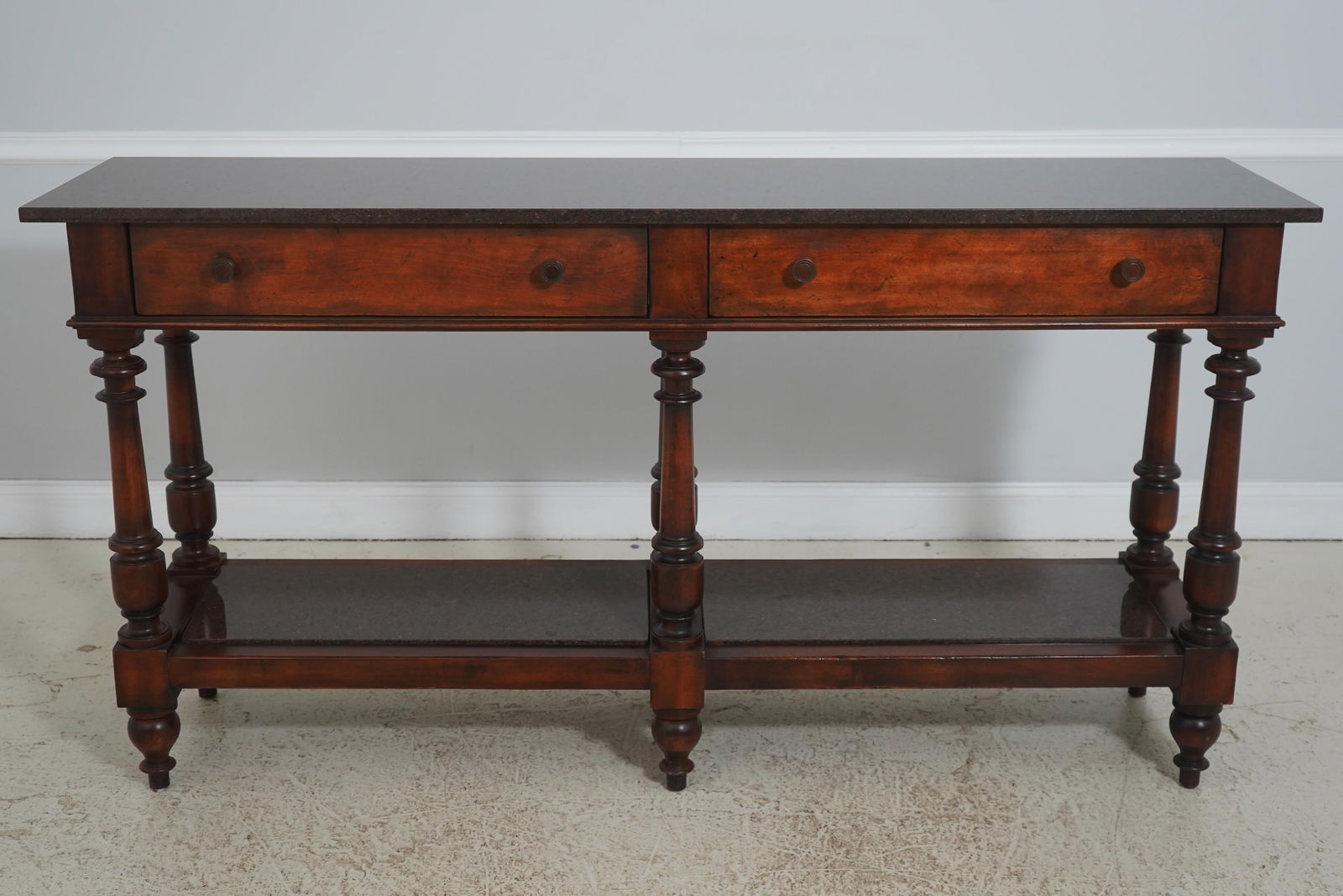 Henredon Acquisitions Walnut Finish Marble Top Server Console Table - 2