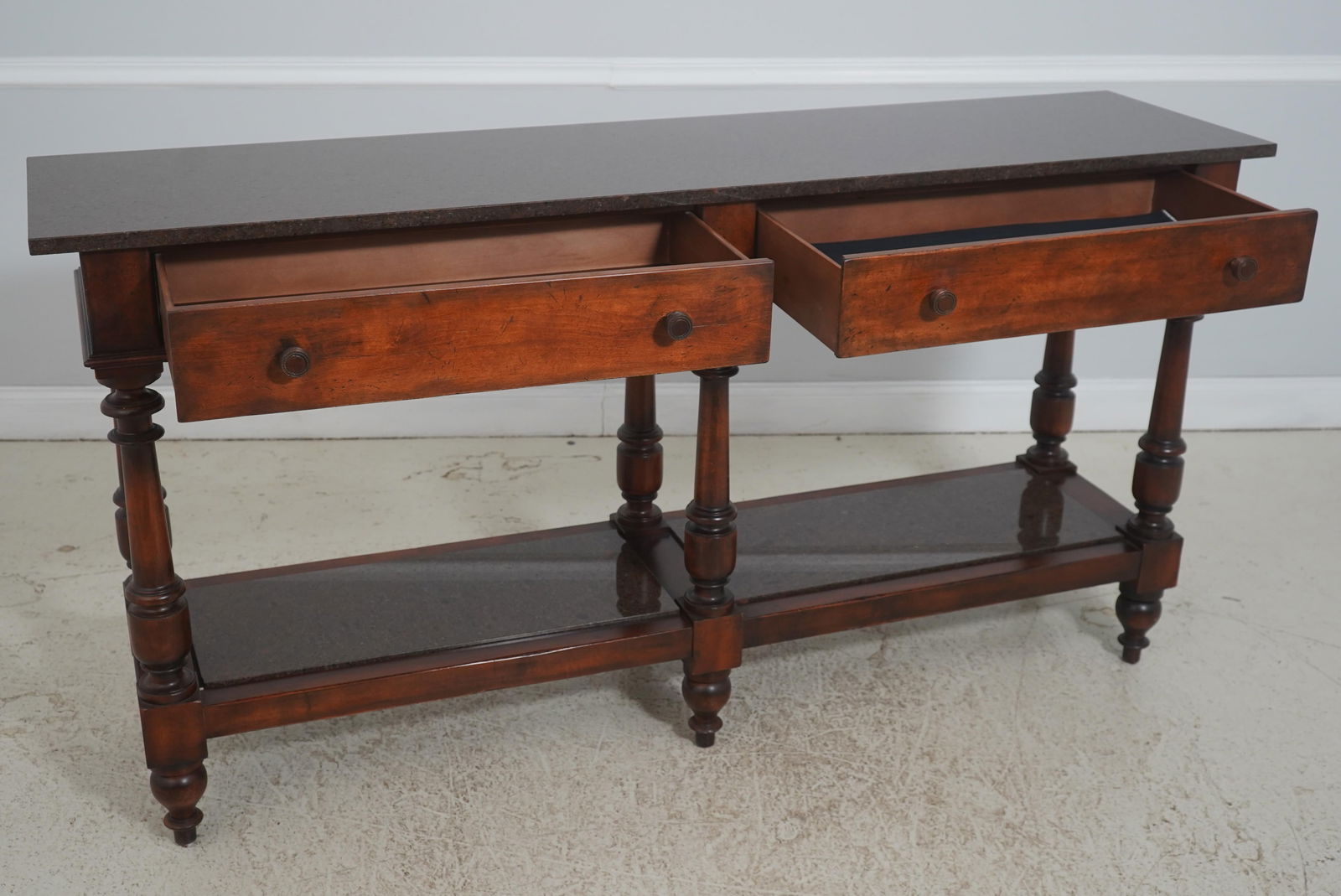 Henredon Acquisitions Walnut Finish Marble Top Server Console Table - 3