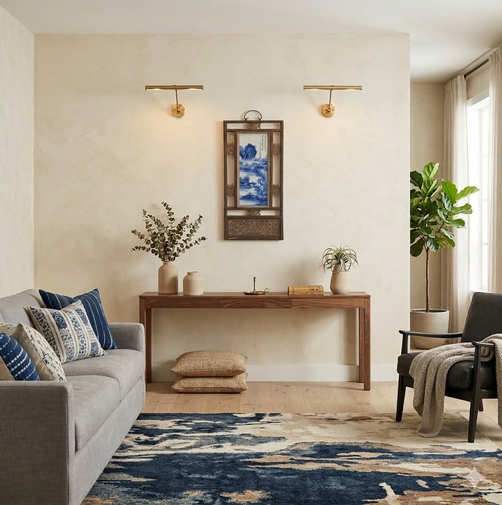 Vintage Chinese Wood Frame Porcelain Scenery Plaque Panel - 8