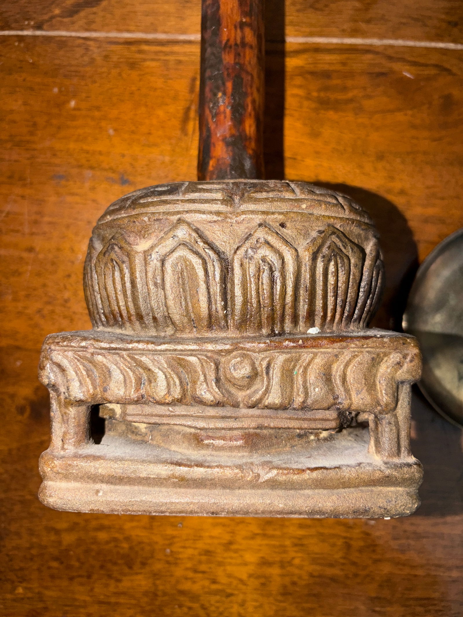 Late 19th Century Candle Holder in Wood, Metal and Stone Engraved Details - 2