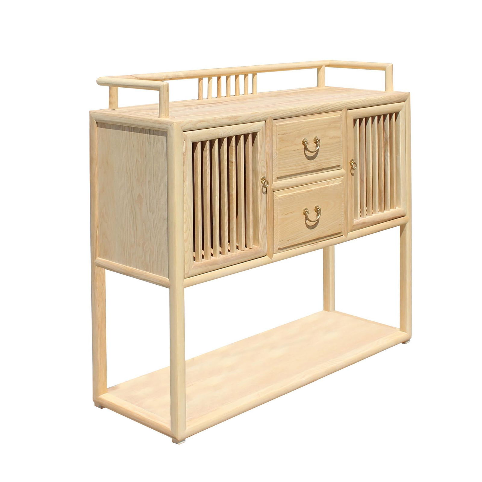 Chinese Raw Wood Open Display Storage Side Table Cabinet - 2