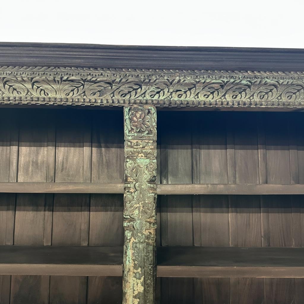 Farmhouse Style Antique Door & Carvings Repurposed 89" Wide Bookcase Sideboard - 5