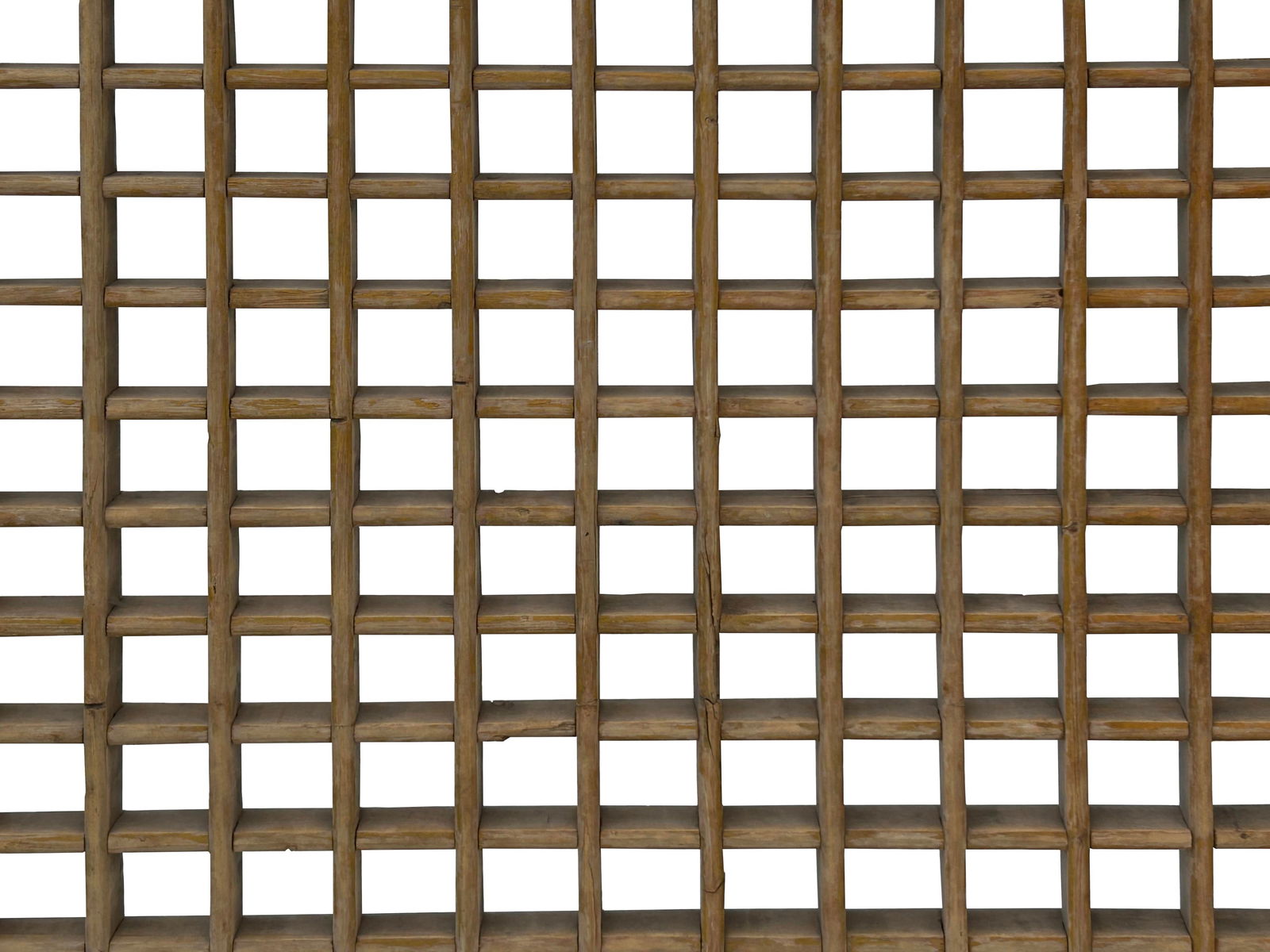 Vintage Restored Oriental Lattice Square Pattern Rustic Raw Wood Wall Panel - 9