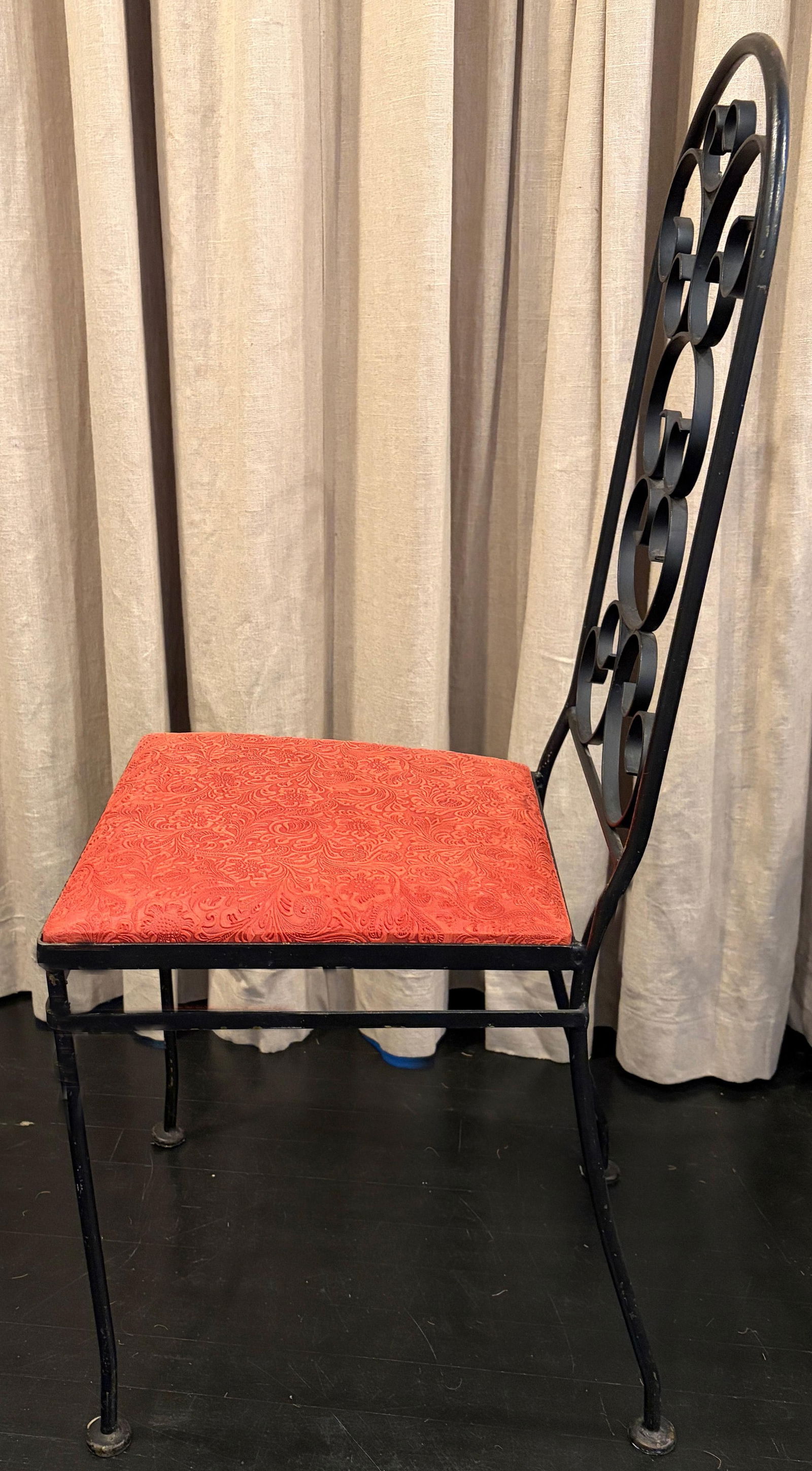 Set of 4 - Arthur Umanoff Wrought Iron Spanish Dining Chairs With Leather Embossed Seats - 2