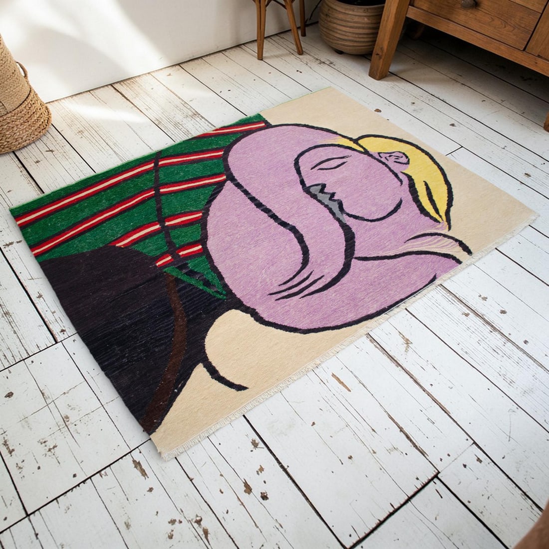 Pablo Picasso - Woman With Yellow Hair - Inspired Hand Woven Area Rug - Wall Rug , Wool 3"² - 2