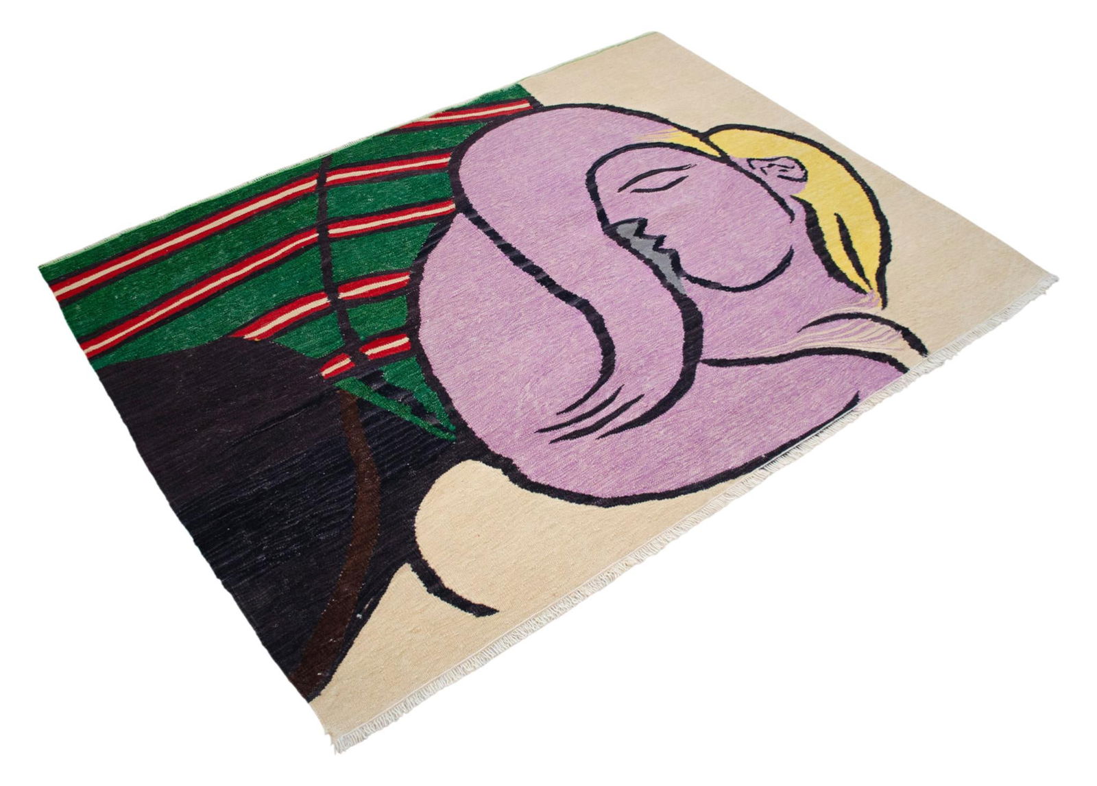 Pablo Picasso - Woman With Yellow Hair - Inspired Hand Woven Area Rug - Wall Rug , Wool 3"² - 5