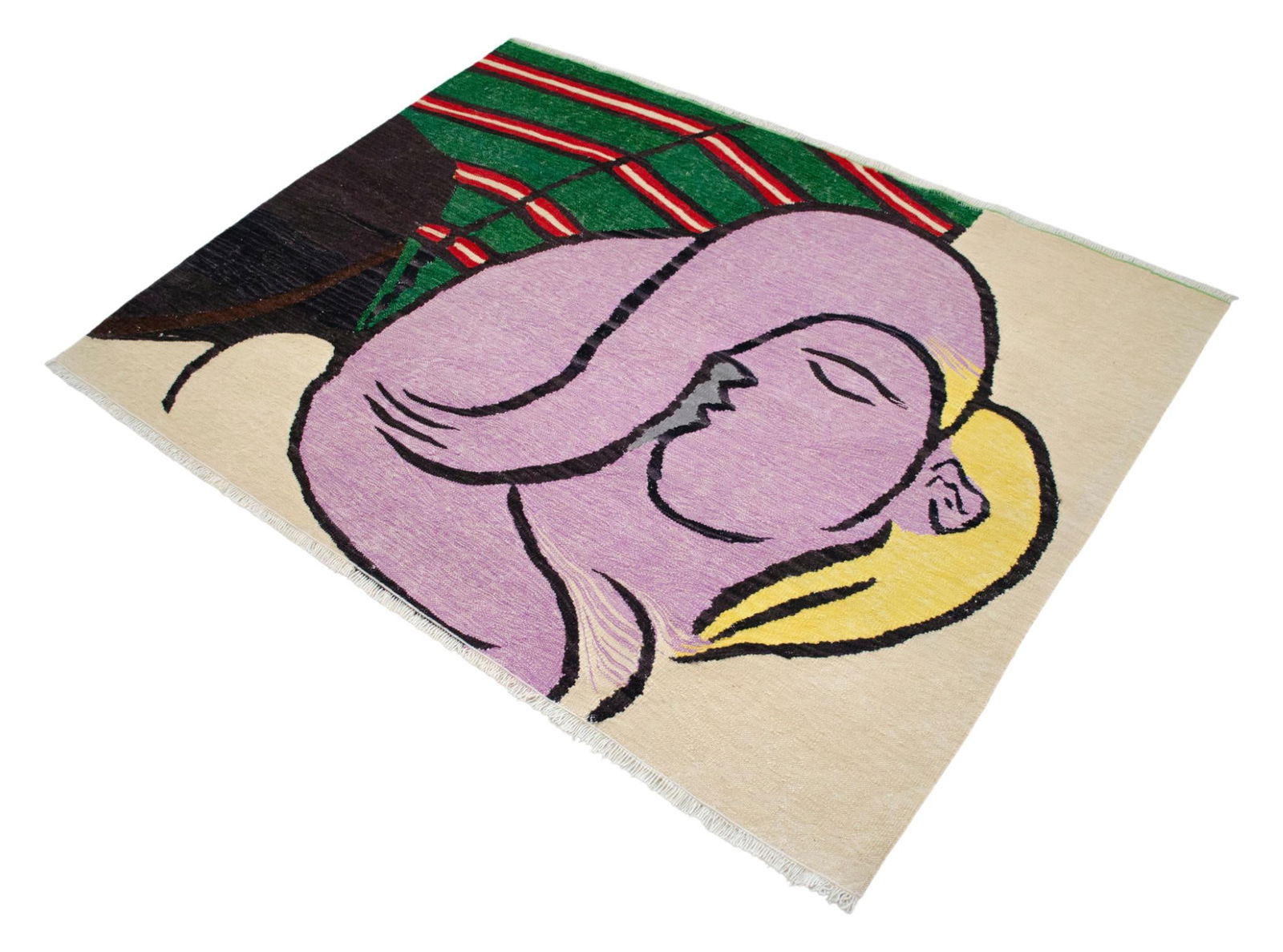 Pablo Picasso - Woman With Yellow Hair - Inspired Hand Woven Area Rug - Wall Rug , Wool 3"² - 7