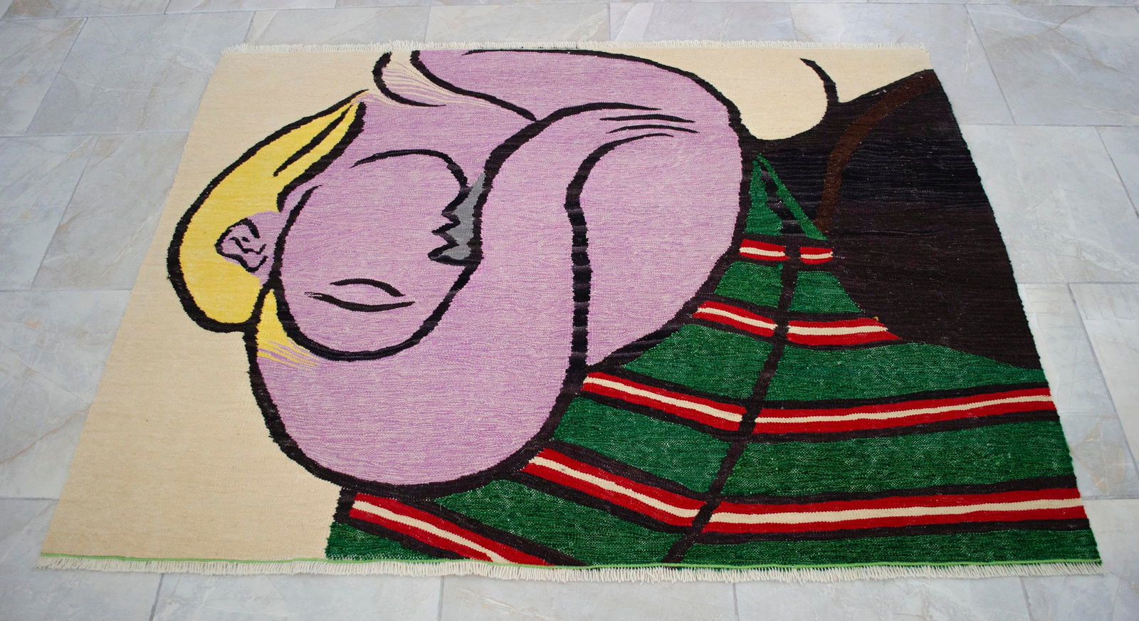Pablo Picasso - Woman With Yellow Hair - Inspired Hand Woven Area Rug - Wall Rug , Wool 3"² - 8