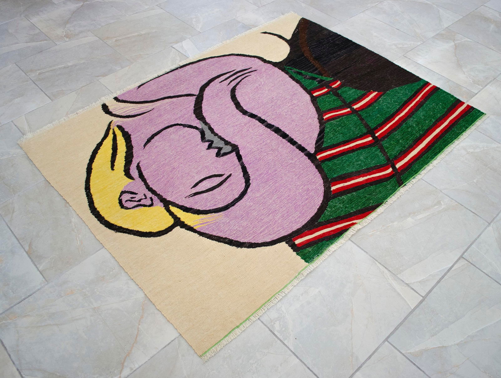 Pablo Picasso - Woman With Yellow Hair - Inspired Hand Woven Area Rug - Wall Rug , Wool 3"² - 9
