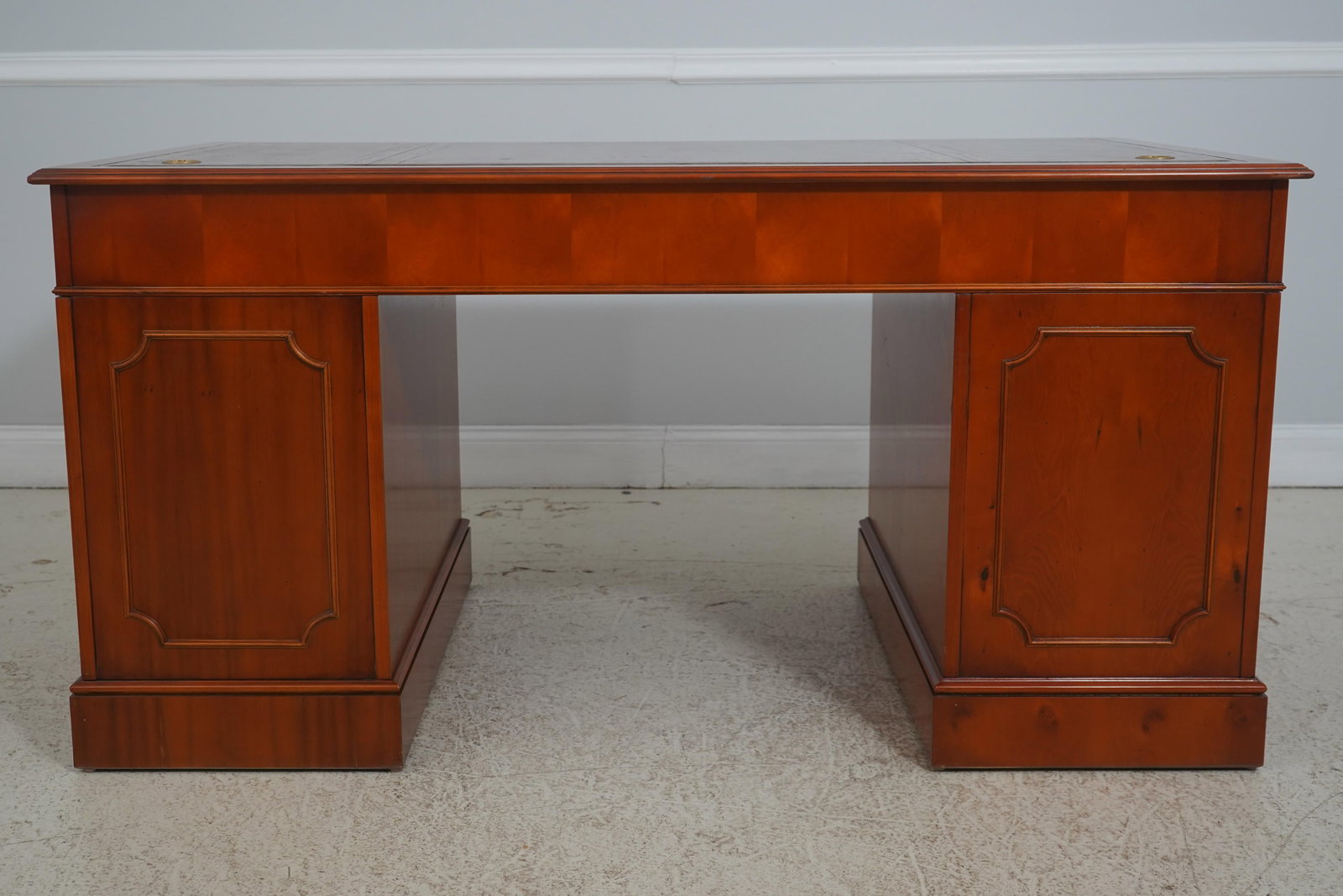 English Yew Wood Brown Leather Top 3 Part Desk - 17