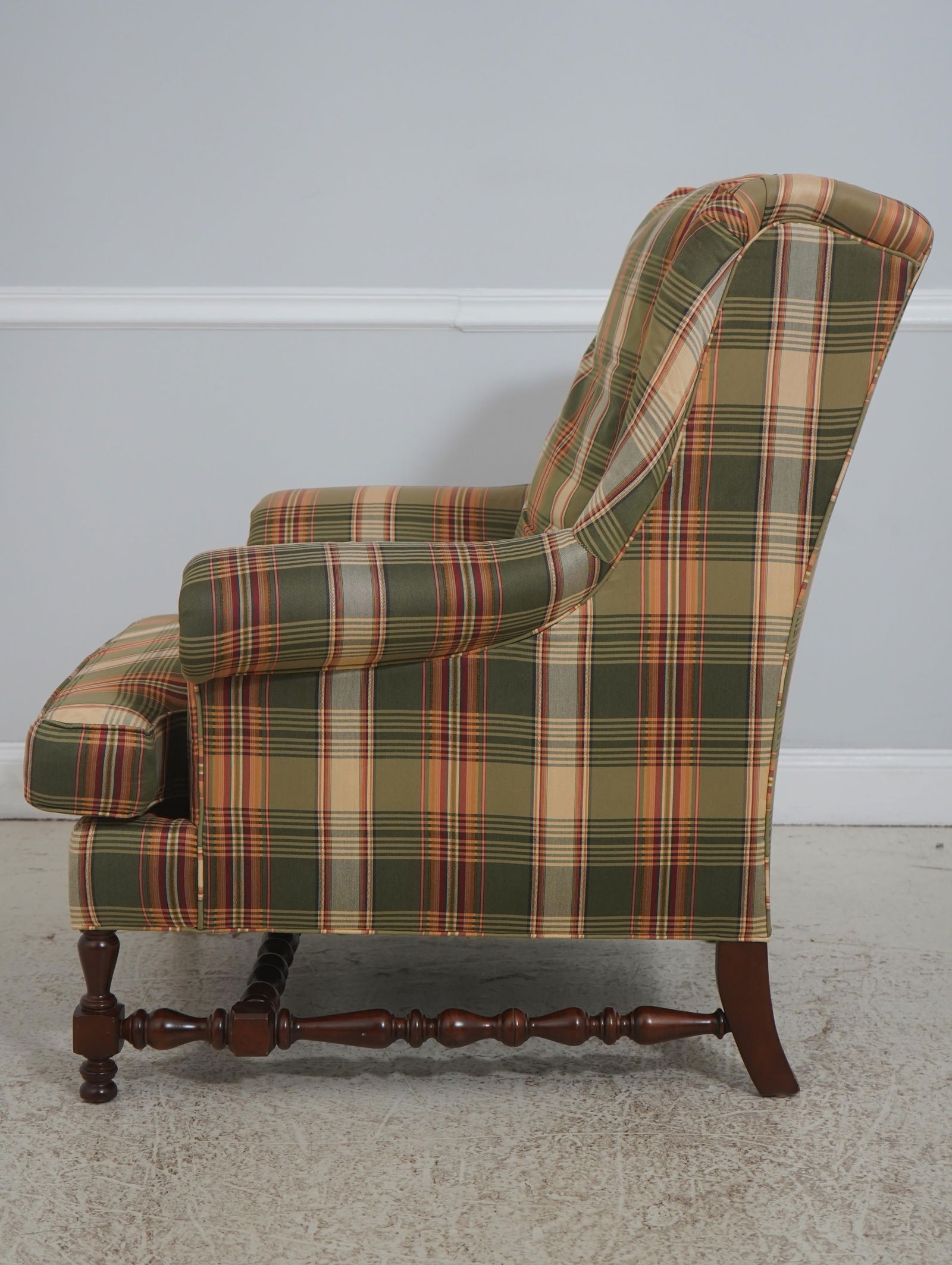 Southwood Plaid Upholstered Country Wing Chair & Ottoman - 3