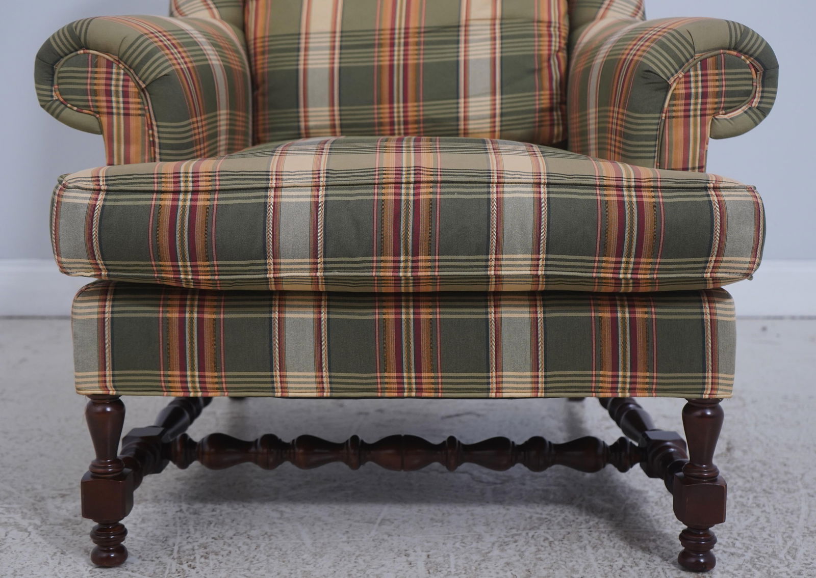 Southwood Plaid Upholstered Country Wing Chair & Ottoman - 6