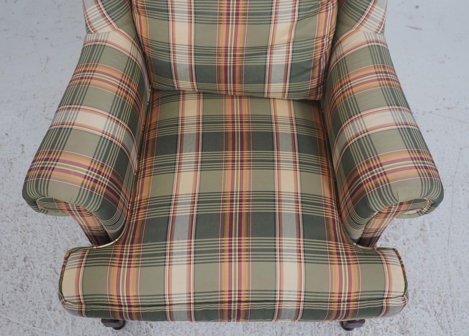 Southwood Plaid Upholstered Country Wing Chair & Ottoman - 7