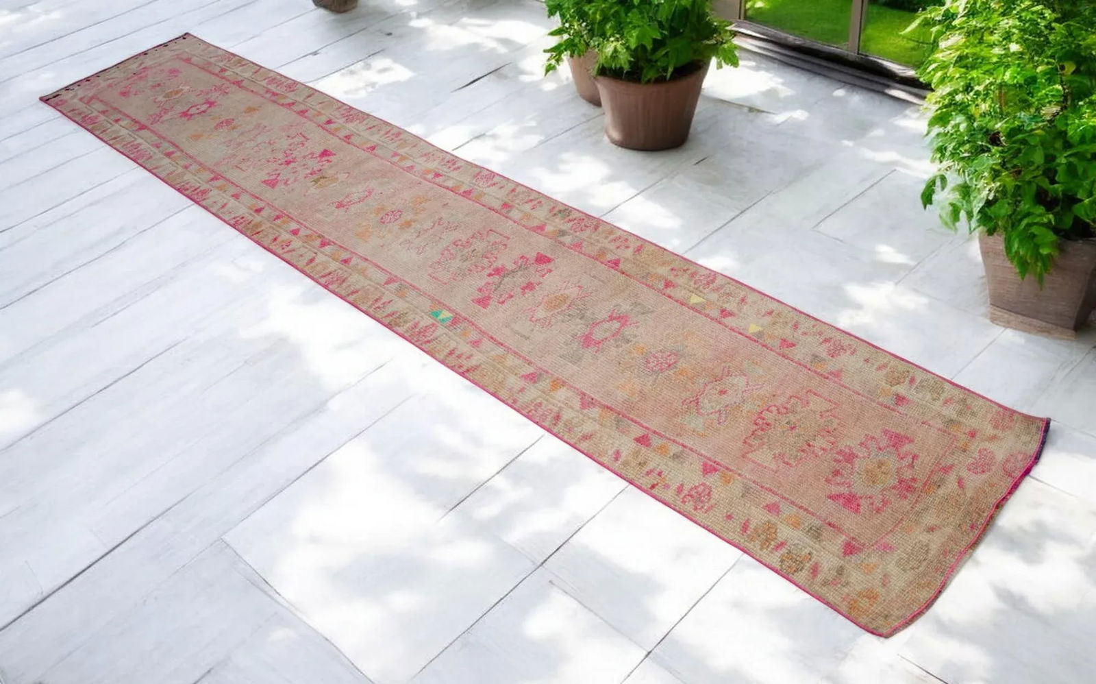 2x11 Ft Approx Pink Kurdish Herki Hand-Knotted Distressed Runner - 2