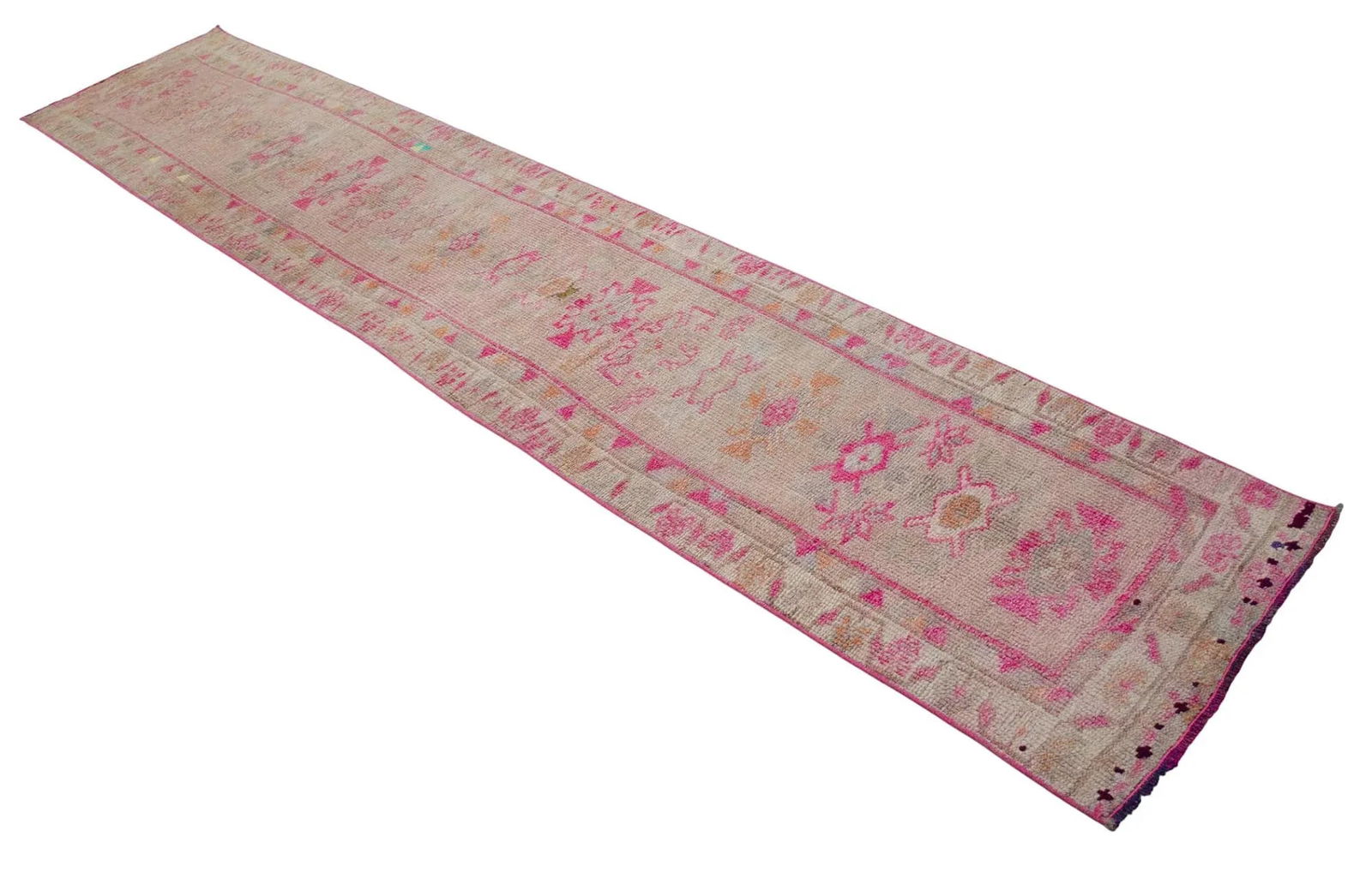 2x11 Ft Approx Pink Kurdish Herki Hand-Knotted Distressed Runner - 4