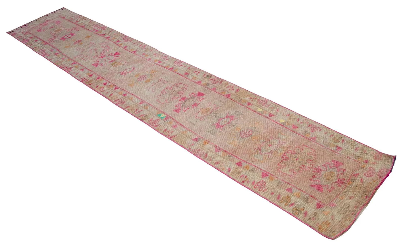 2x11 Ft Approx Pink Kurdish Herki Hand-Knotted Distressed Runner - 6
