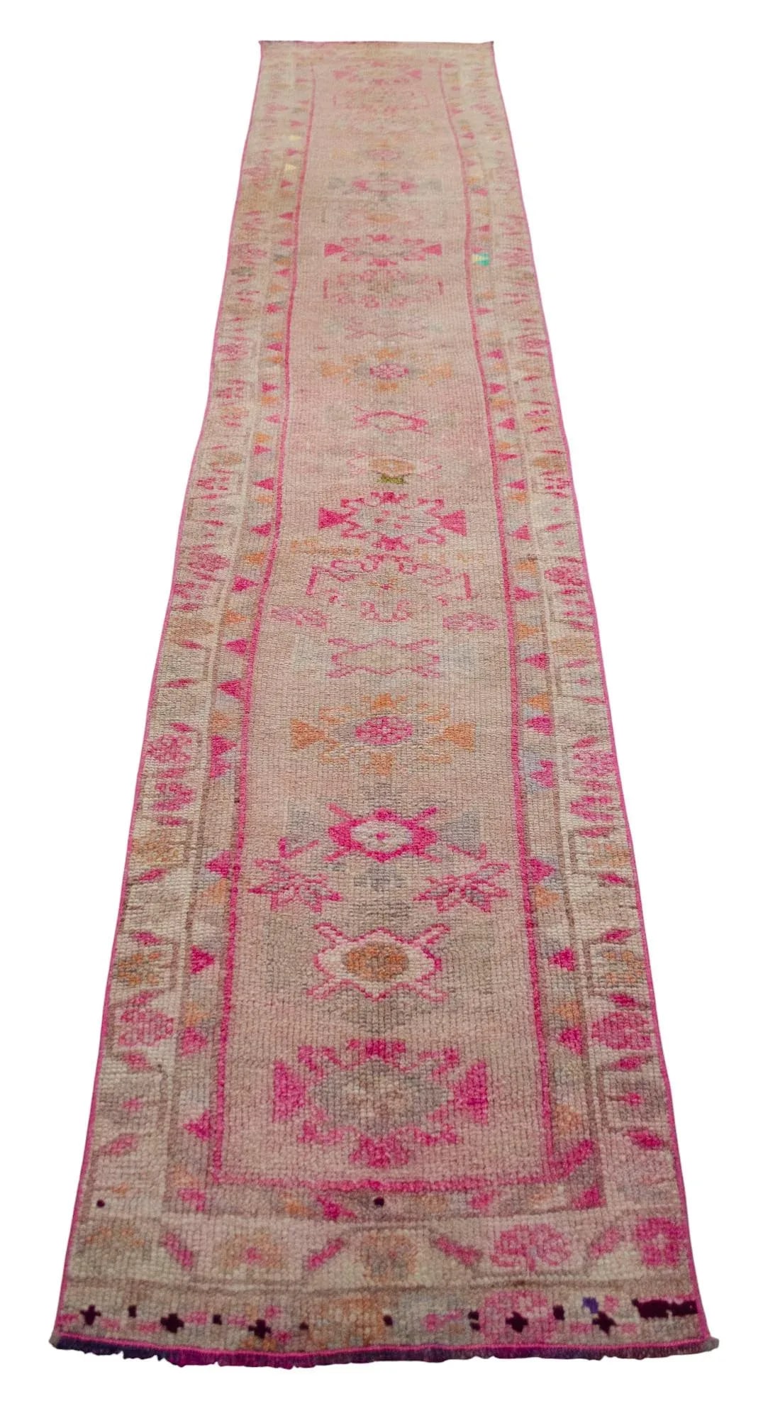 2x11 Ft Approx Pink Kurdish Herki Hand-Knotted Distressed Runner - 7