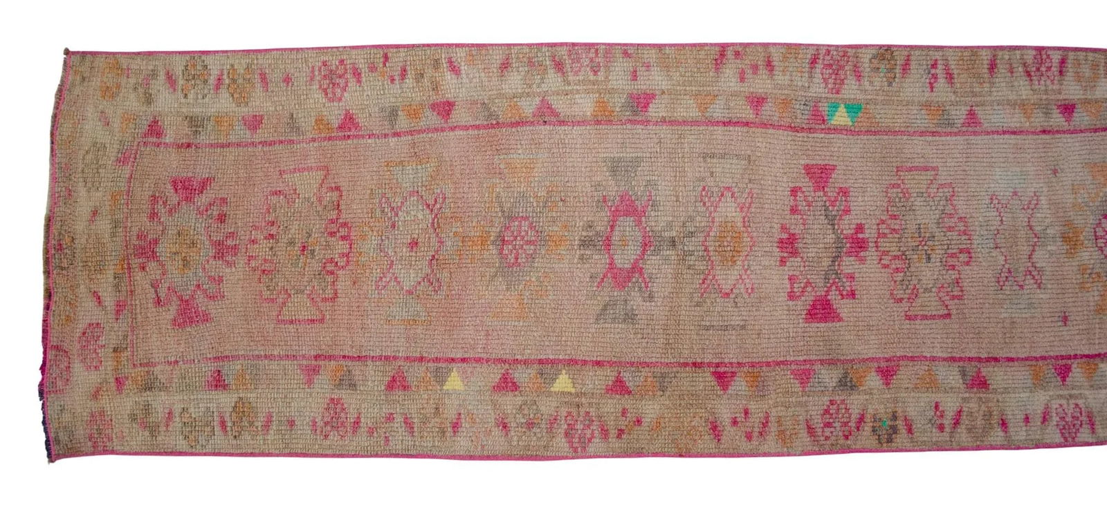 2x11 Ft Approx Pink Kurdish Herki Hand-Knotted Distressed Runner - 8