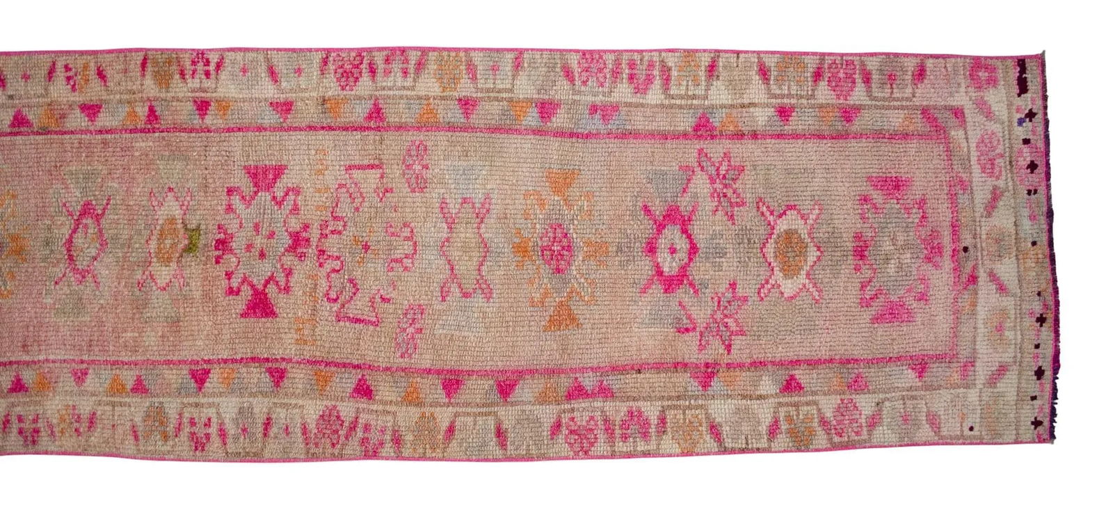 2x11 Ft Approx Pink Kurdish Herki Hand-Knotted Distressed Runner - 9