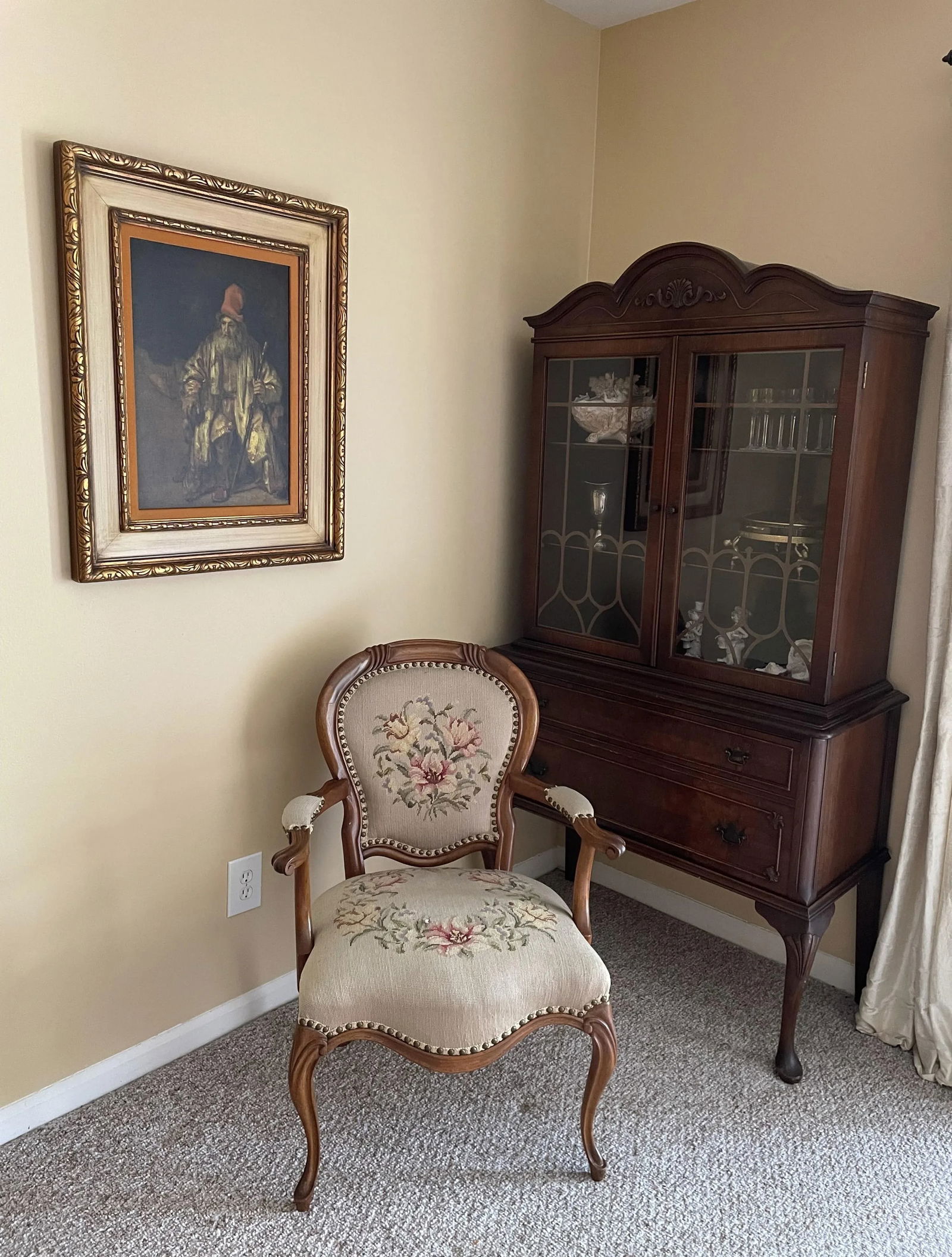 1920s French Needlepoint Upholstered Walnut Accent Chair - 9