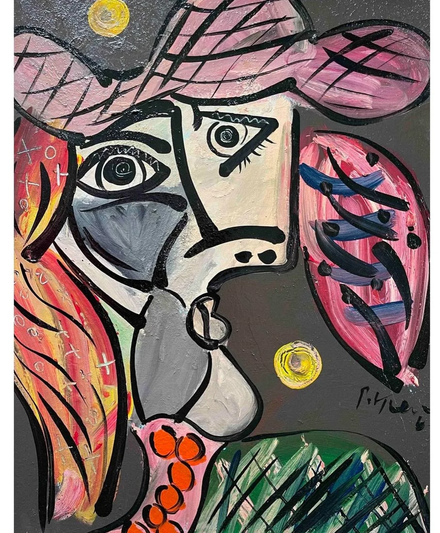 1960s "Spanish Lady" Abstract Face Painting by Peter Keil, Framed - 2