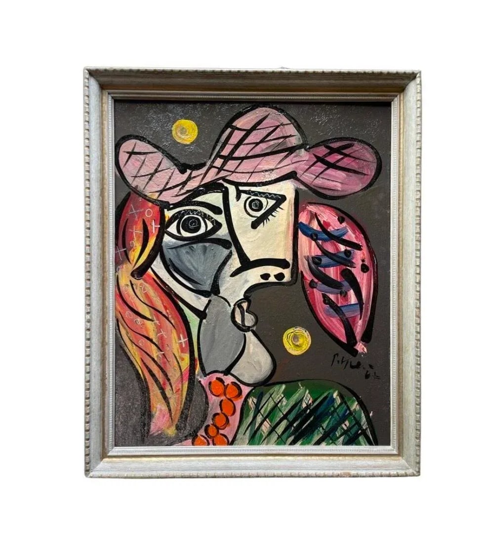 1960s "Spanish Lady" Abstract Face Painting by Peter Keil, Framed - 5