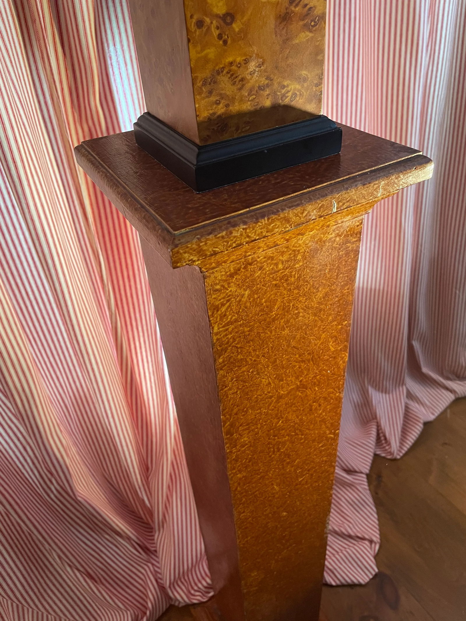 Early 20th Century Metal Tazza Urn on Burl Base on Faux Finish Pedestal- 2 Pieces - 3