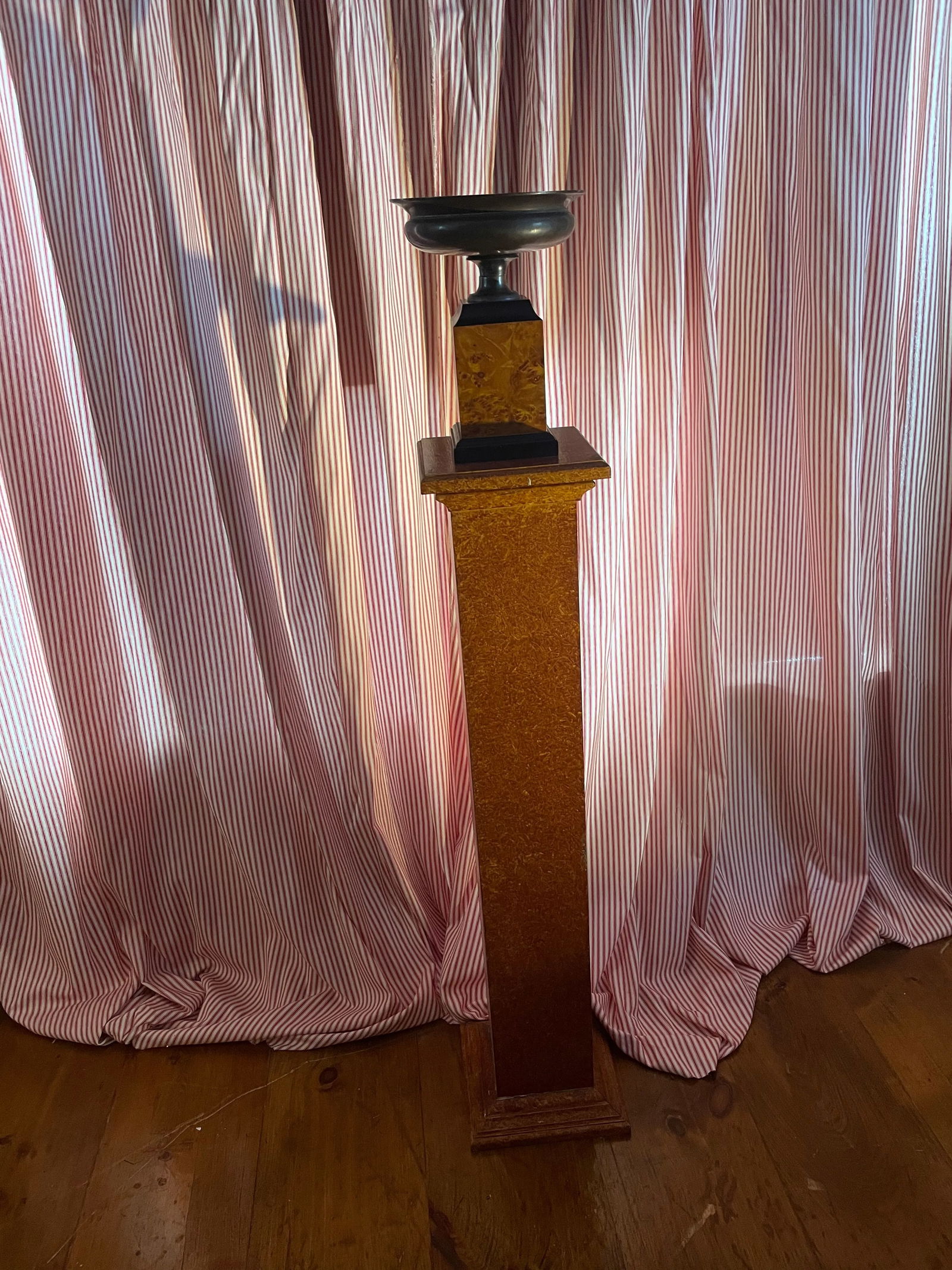 Early 20th Century Metal Tazza Urn on Burl Base on Faux Finish Pedestal- 2 Pieces - 4