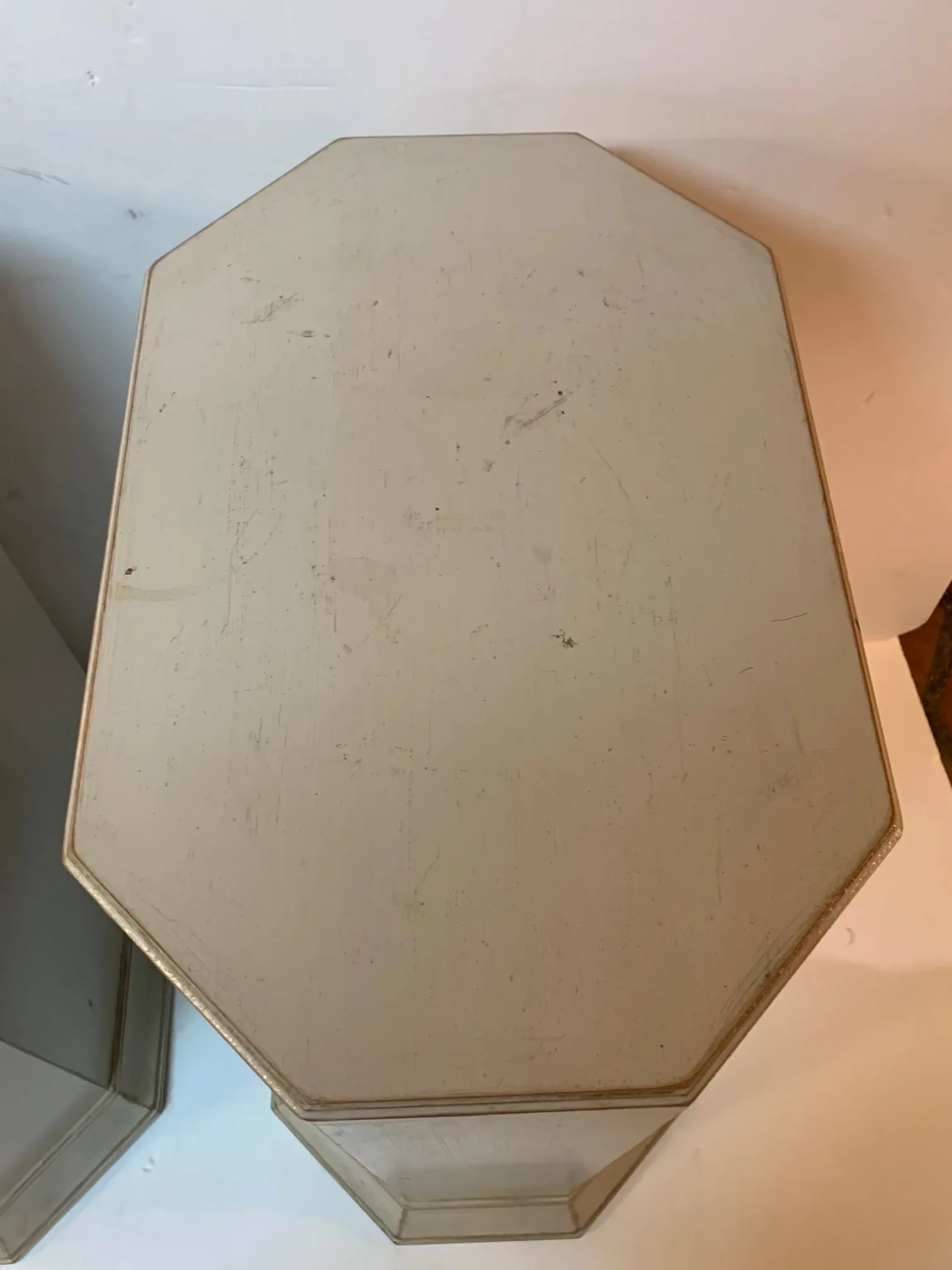 Neoclassical Octagonal Gray Painted Pedestals -A Pair - 10