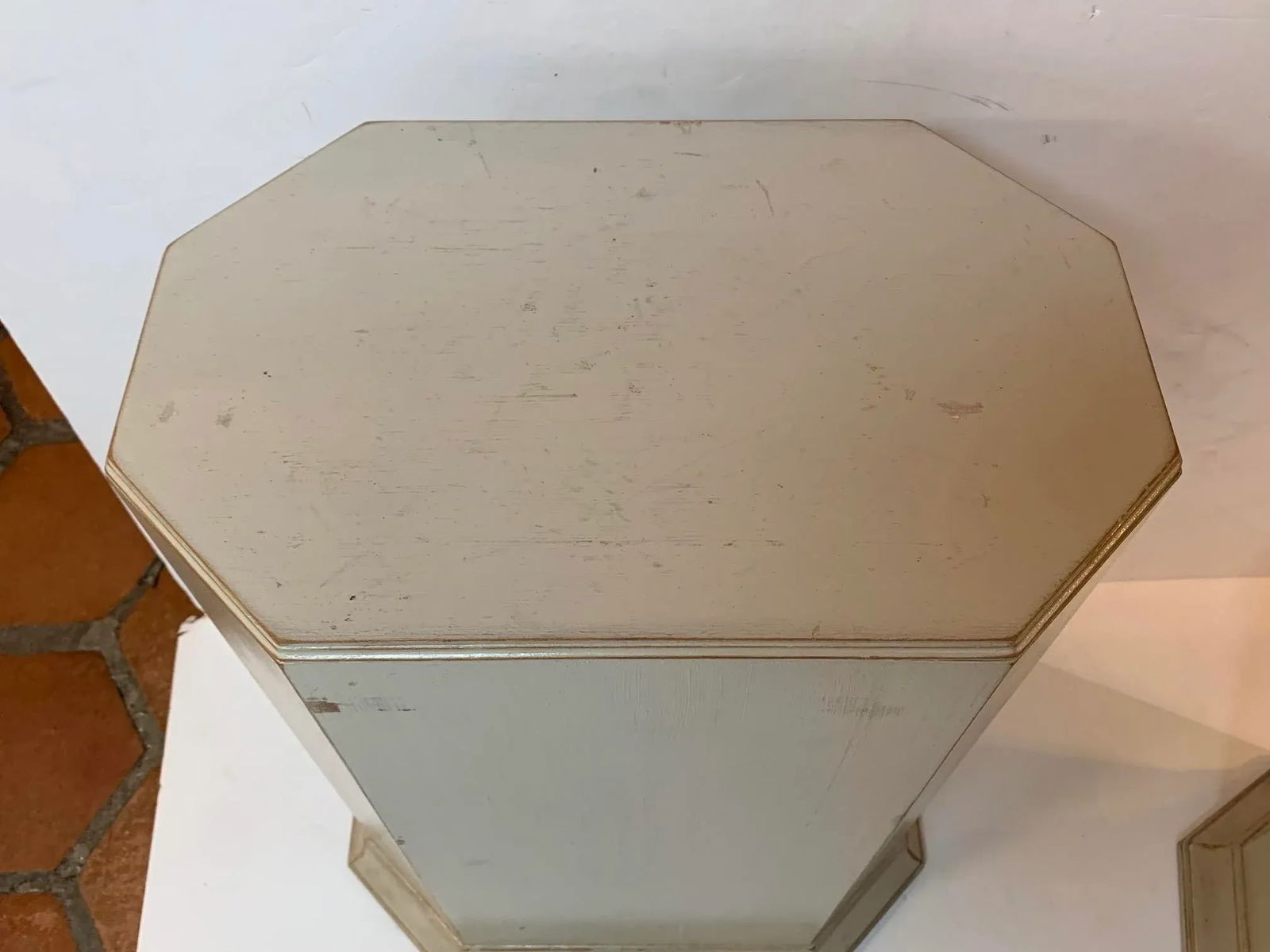 Neoclassical Octagonal Gray Painted Pedestals -A Pair - 2