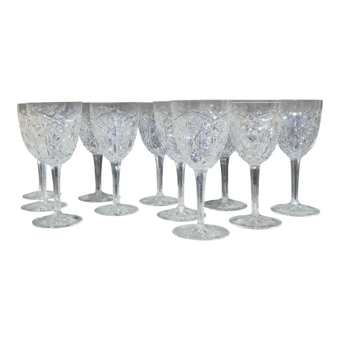 Baccarat Lagny Clear Crystal Water Glass -A Set of 11: Finest quality Baccarat Lagny Clear Cut Crystal water glasses. Trademarked to the foot with the Baccarat trademark. The production is post-1936. perfect condition The size is 7" by 3.5" in diameter.