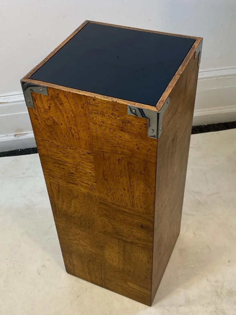 1970s Milo Baughman Modern Wood, Chrome & Glass Pedestal - 3