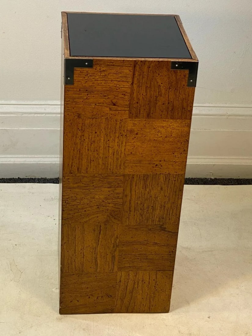 1970s Milo Baughman Modern Wood, Chrome & Glass Pedestal - 4