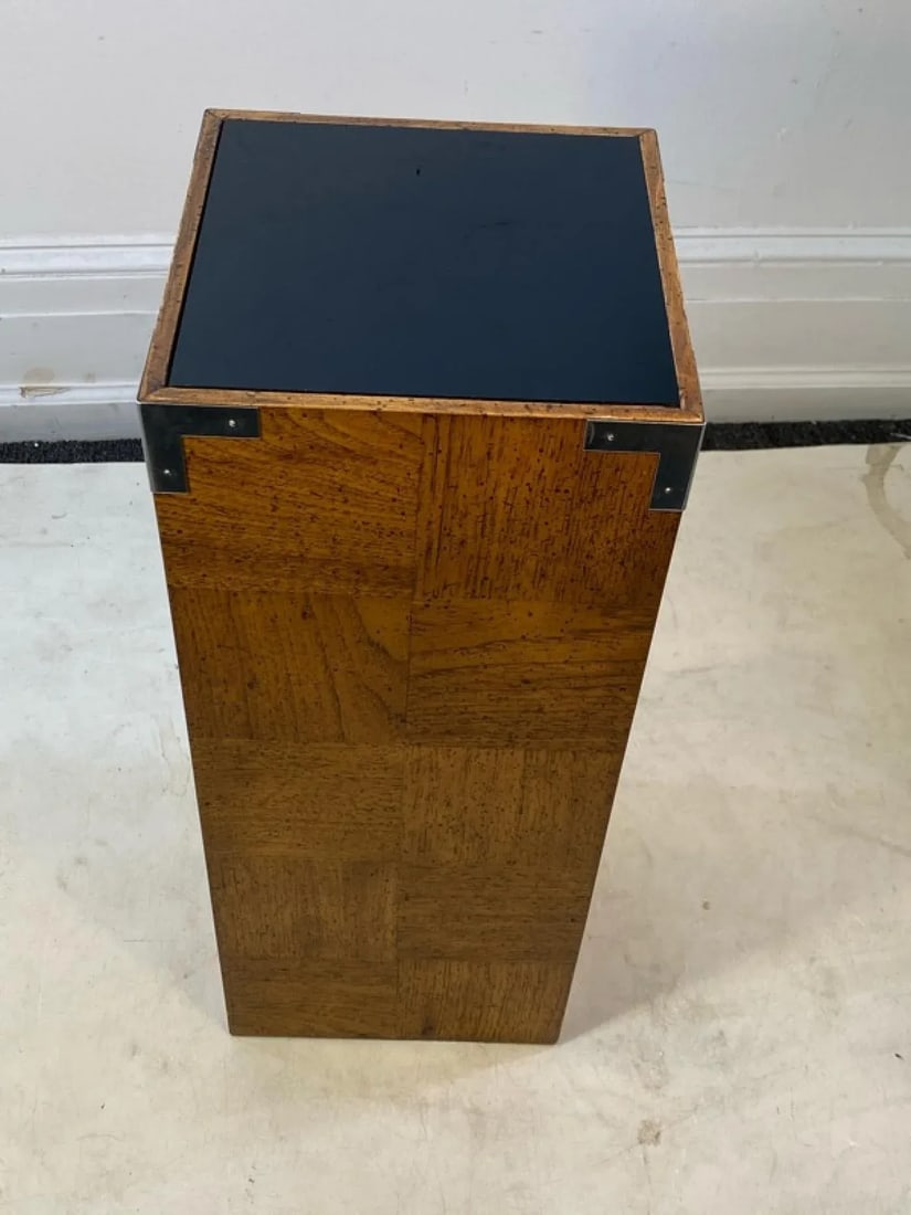 1970s Milo Baughman Modern Wood, Chrome & Glass Pedestal - 5