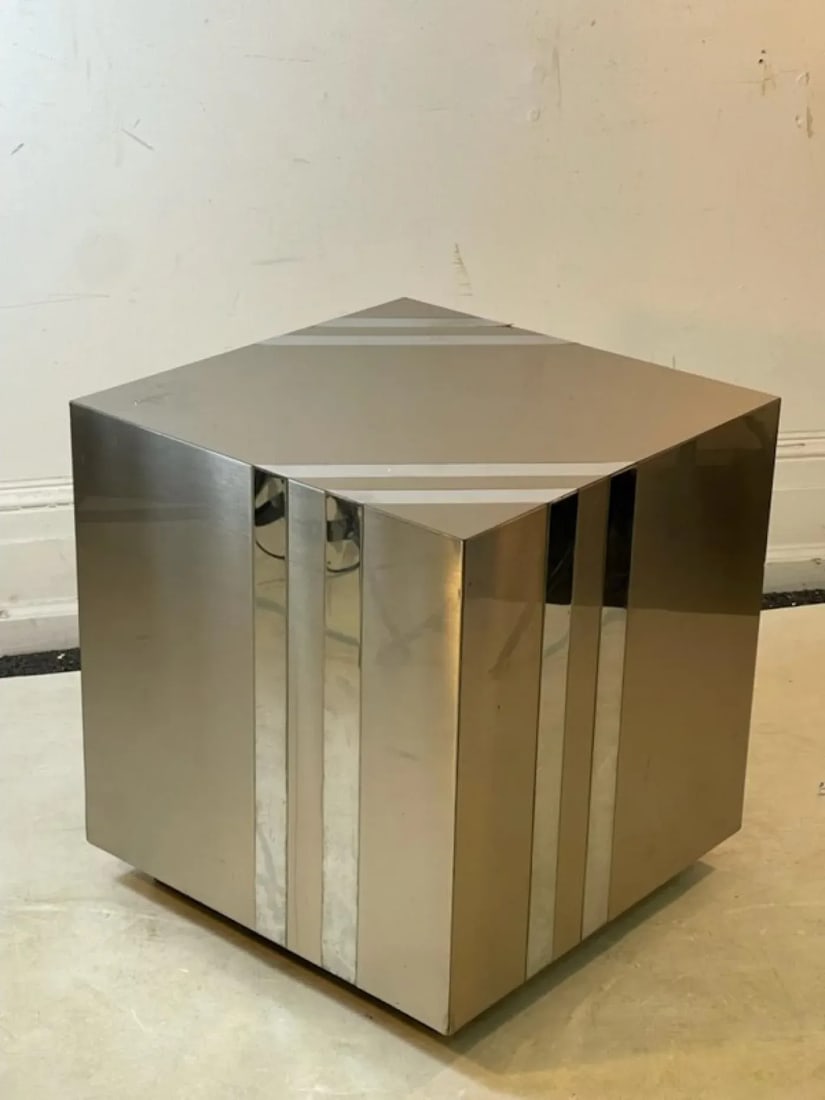 1970s Pierre Cardin Modernist Striped Chrome Cube - 2