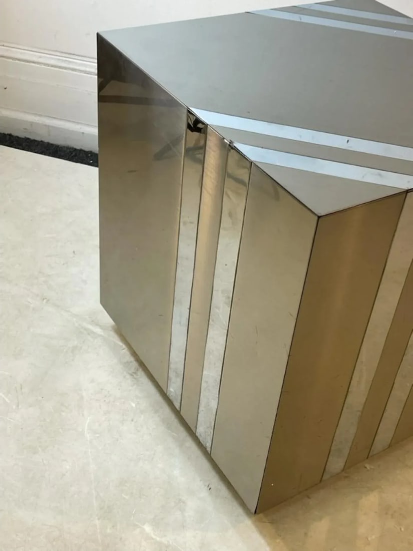 1970s Pierre Cardin Modernist Striped Chrome Cube - 7