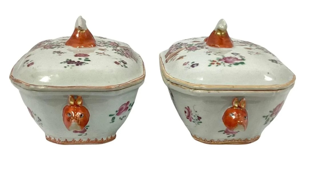 Set of 2 19th Century Chinese Export Famille Rose Tureens, Small - 2
