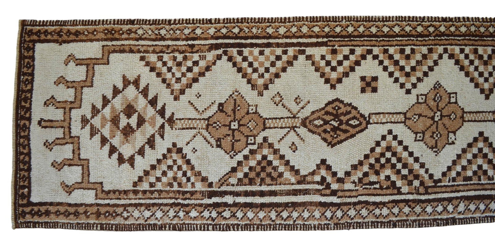 1970s Pure Natural Undyed Wool Hand-Knotted Turkish Runner Rug Moroccan Style - 2"²9"³ - 10