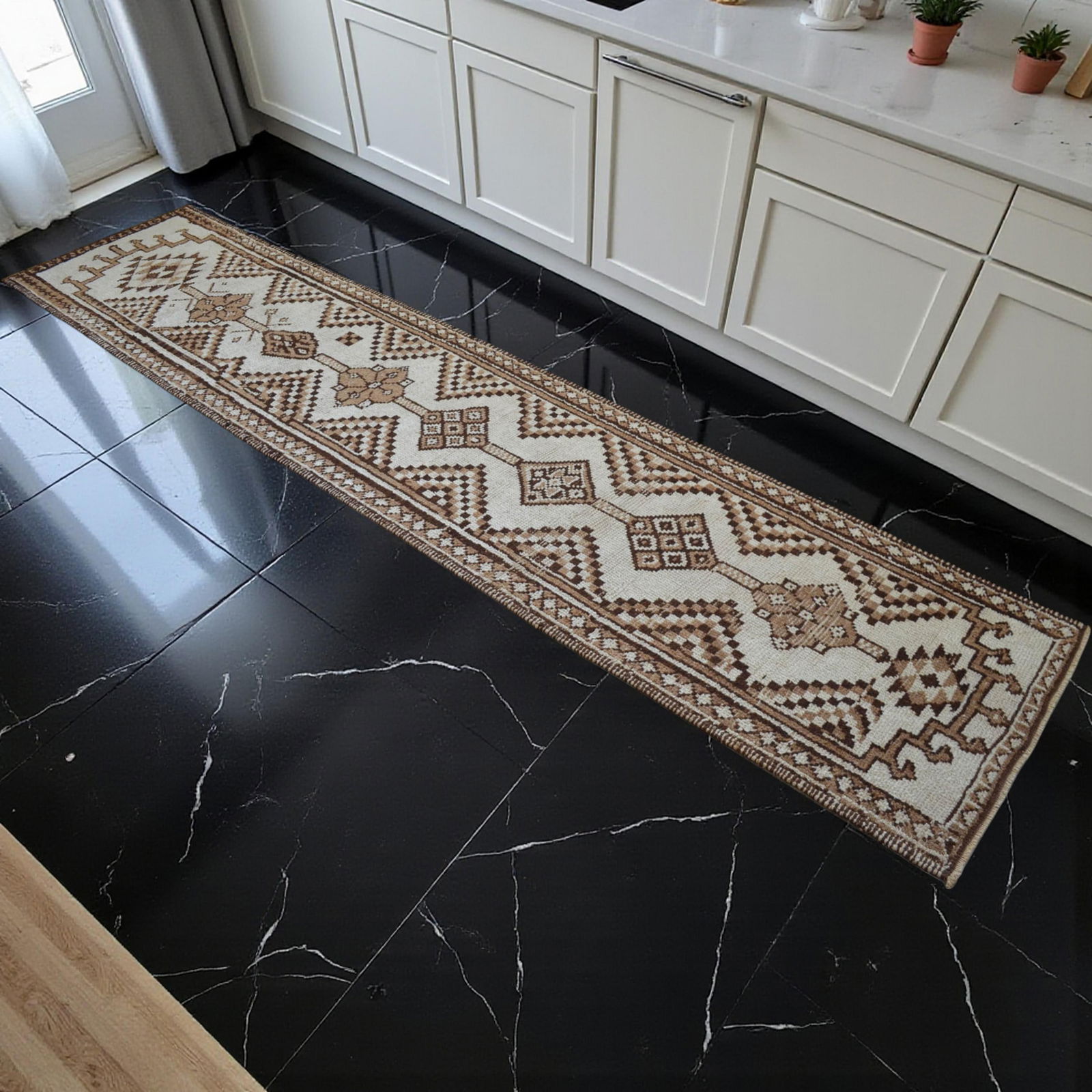 1970s Pure Natural Undyed Wool Hand-Knotted Turkish Runner Rug Moroccan Style - 2"²9"³ - 3