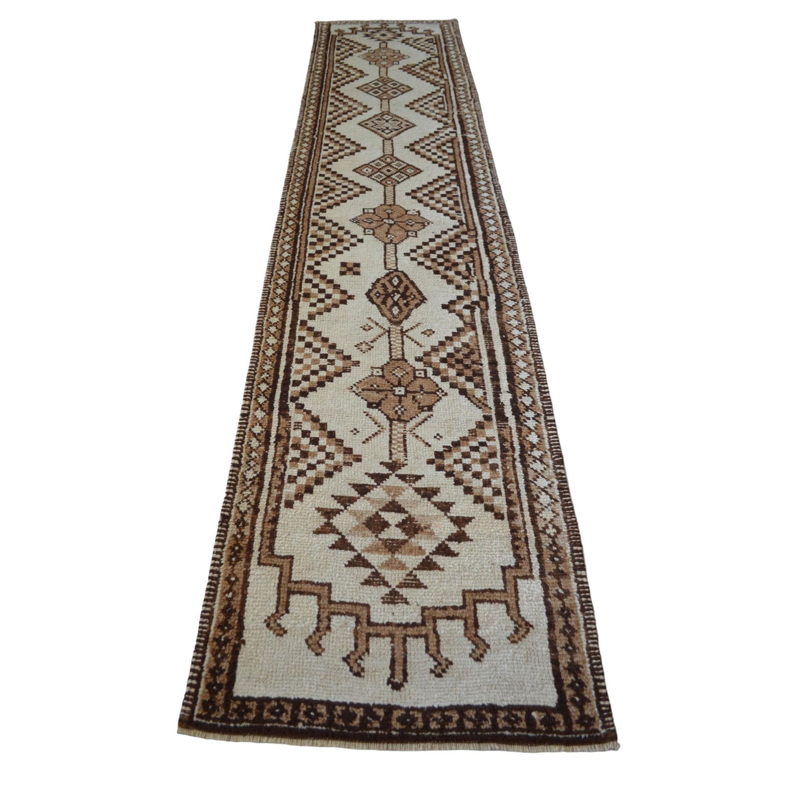 1970s Pure Natural Undyed Wool Hand-Knotted Turkish Runner Rug Moroccan Style - 2"²9"³ - 4
