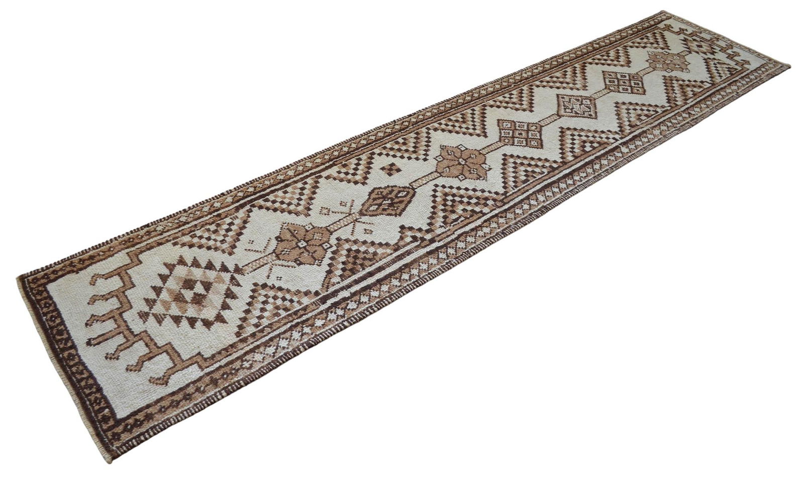1970s Pure Natural Undyed Wool Hand-Knotted Turkish Runner Rug Moroccan Style - 2"²9"³ - 5