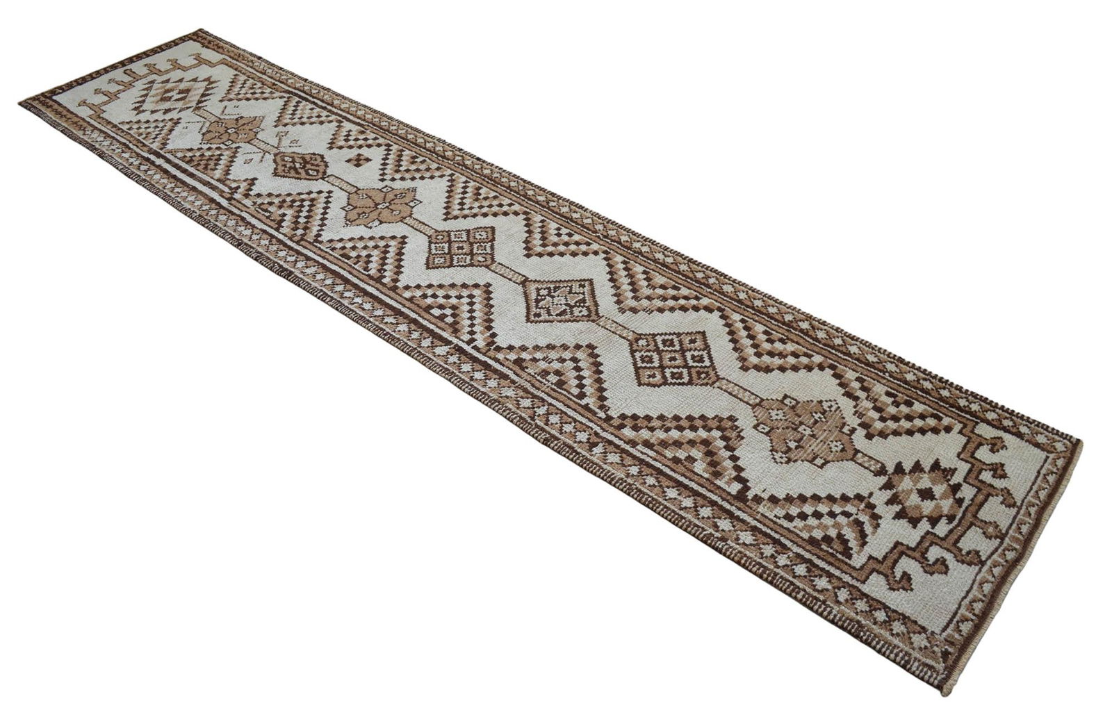 1970s Pure Natural Undyed Wool Hand-Knotted Turkish Runner Rug Moroccan Style - 2"²9"³ - 7