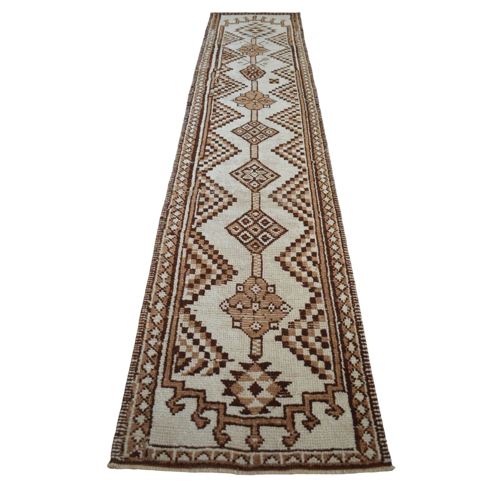 1970s Pure Natural Undyed Wool Hand-Knotted Turkish Runner Rug Moroccan Style - 2"²9"³ - 8