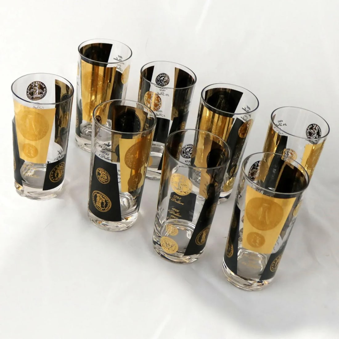 Cera Black & Gold Coin Design Barware and Glasses - Set of 26 - 3