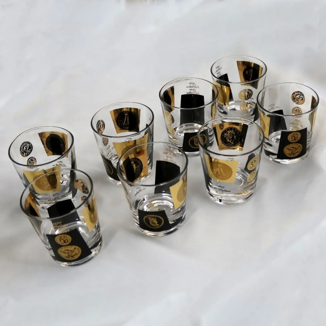 Cera Black & Gold Coin Design Barware and Glasses - Set of 26 - 5