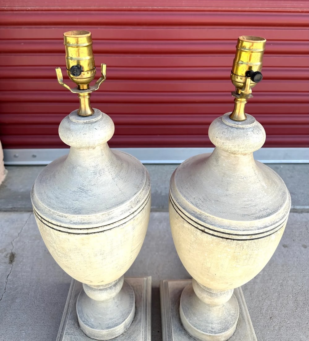 Wood Urn Table Lamps-A Pair - 2