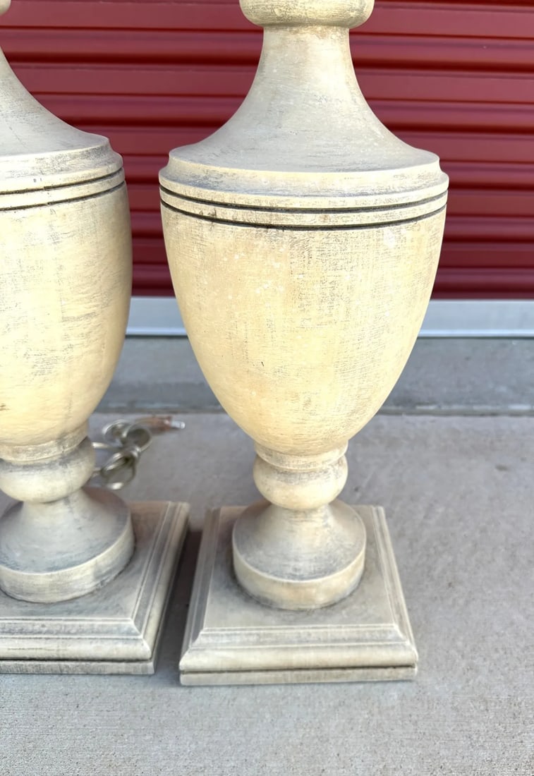 Wood Urn Table Lamps-A Pair - 3