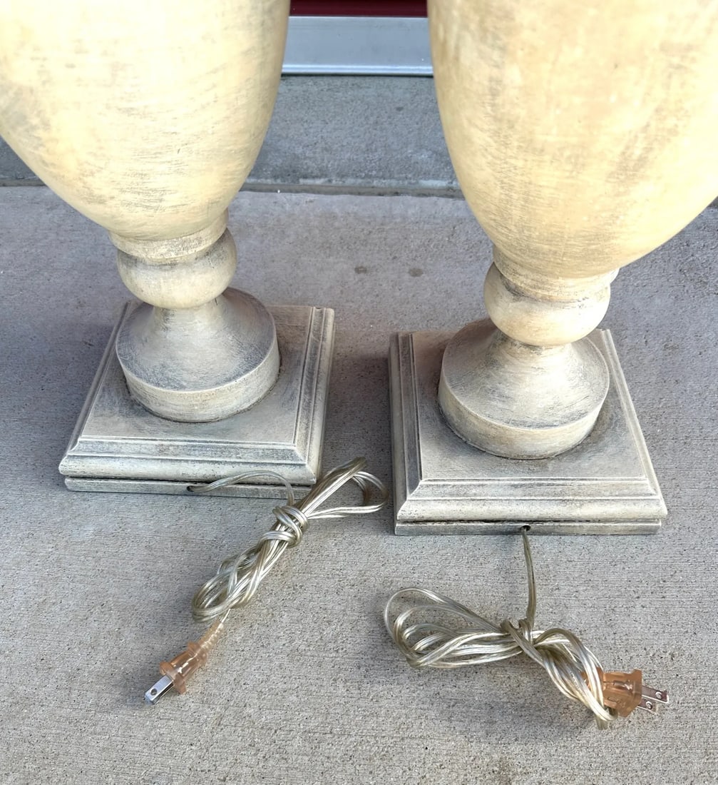 Wood Urn Table Lamps-A Pair - 5